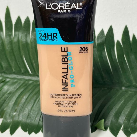 Loreal Paris 24 HR Foundation 206 Buff Beige Infallible Pro Glow 1 FL OZ